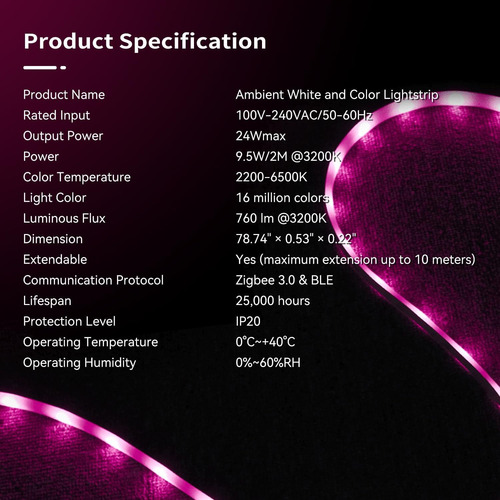 Fancylink Zigbee3.0 Rgbcw Led Smart Led Strip Led Led, 16 Mi