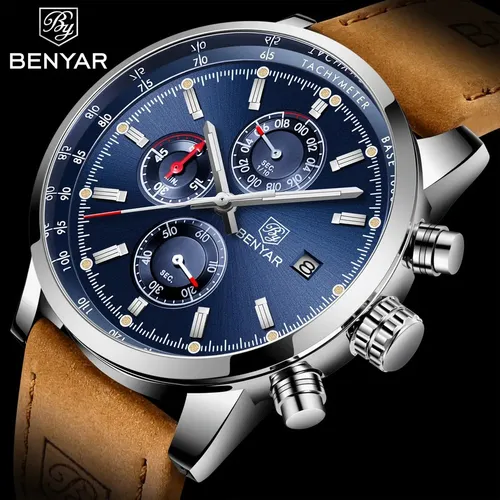Relojes Hombre Benyar 5102 Pac Cuero Deportivo Crono Caja