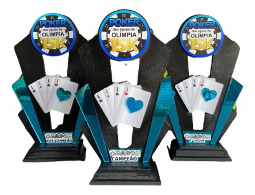 Trofeu Kit 3 Unid Personalizado Poker Futebol Esportes Mdf