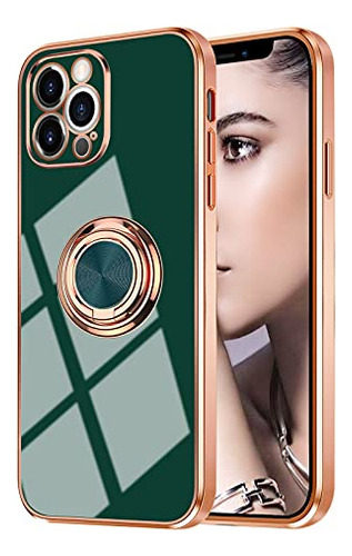 Funda Con Anillo Para iPhone 12 Pro Max Verde 6.7 PuLG Suave