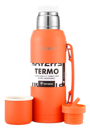Termo Terrano Premium 1lt Con Manija Color Coral