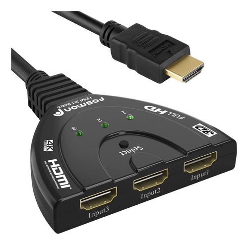 Fosmon Conmutador Hdmi De 3 Puertos 4k  Conmutador 3x1  Conm