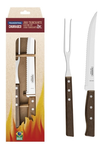 Juego Cuchillo + Tenedor Trinchante Tramontina Madera Asado Color Marrón oscuro