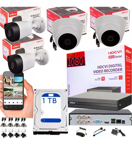 Cámaras De Seguridad Kit Cctv 1080p Dahua Dvr 4ch + 4cámaras