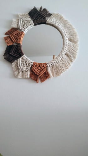 Set De Espejo Macrame Chocolate 47cm Y Hoja Colgante Chocolate