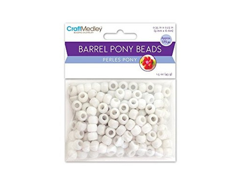 Pony Beads, Estándar, De 9 Mm, Blanco, 175-piece