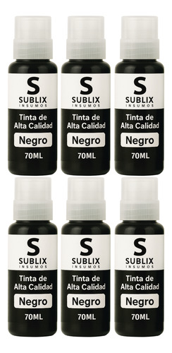 6 Tinta Sublix 70ml P/ L1110 L1210 L1250 L3110 L3210 L3250 6 Negro