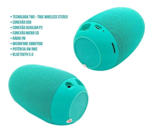 Caixa De Som Bluetooth Com Tws Usb Sd Rádio Fm E Mic Verde R