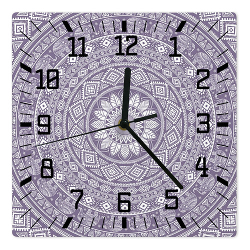 Reloj De Pared Púrpura Boho Mandala Silencioso Y Sin Tic Tac