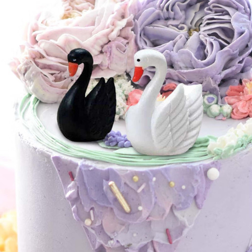 2 Bonito Adorno Para Tarta Con Estatua De Cisne, Feliz