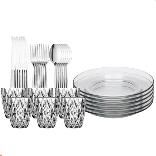 Aparelho De Jantar 30 Peças Copos Diamond ​Pratos E Talheres Transparente Diamond