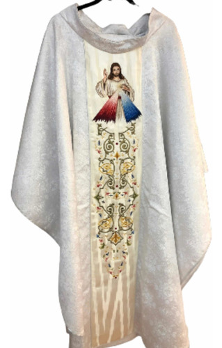 Casulla Señor De La Misericordia Brocado Blanco