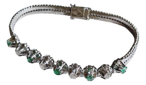 Pulseira Em Ouro Branco Com Diamantes E Esmeraldas