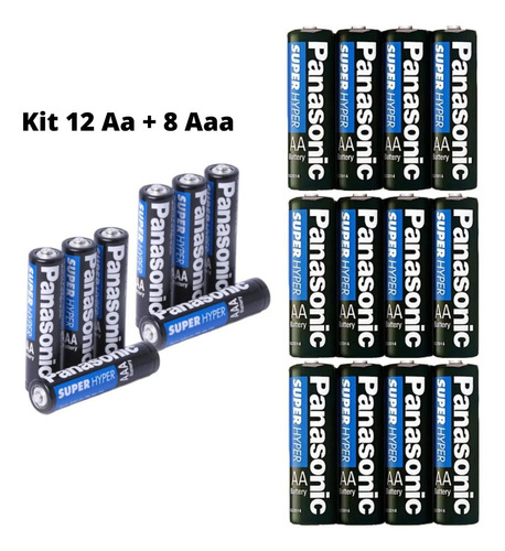 Pilha Panasonic Aaa 8 Un + Aa 12 Un Kit Comum Zinco Original