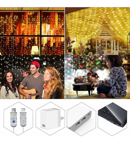 Cortina Decorativa Led Luz Control Remoto 3x3m 300 Luz