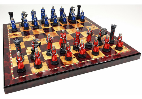 Juego De Ajedrez De Caballero Guerrero Medieval Rojo Y Azul