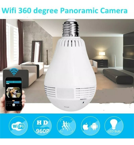 Imagen 5 de 10 de Foco Led Y Camara Ip Wifi Hd 360° Ojo Pez Ver En Tiempo Real