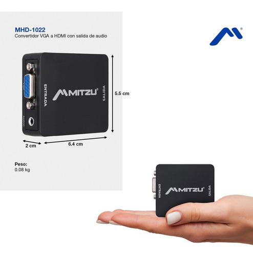 Convertidor Mitzu Vga Hdmi Con Audio/full Hd/cable Mhd-1022
