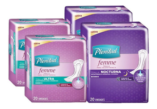 Toallas Incontinencia Plenitud Femme 2 Ultra + 2 Nocturna