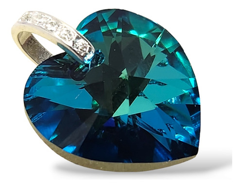 Dije Cristal Corazón 1ra Marca 18mm Con Drop Y Plata 925 Bermuda Blue