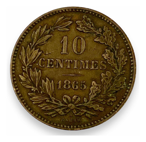 Moneda Antigua De Bronce País De Luxemburgo 10 Centimos 1865 (Usado)