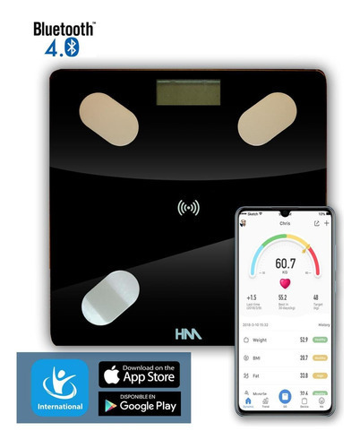 Bascula Digital Bluetooth Hypermark Mide Masa Corpral Negro