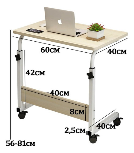 Mesa Para Portátil Laterales Altura Ajustable 60x40x90cm,mesa Auxiliar, Mesa De Centro, Mesa Auxiliar De Sofá, Mesita Auxiliar Minimalista Moderna Portátil Con Ruedas Para Sala De Estar, Dormitorio