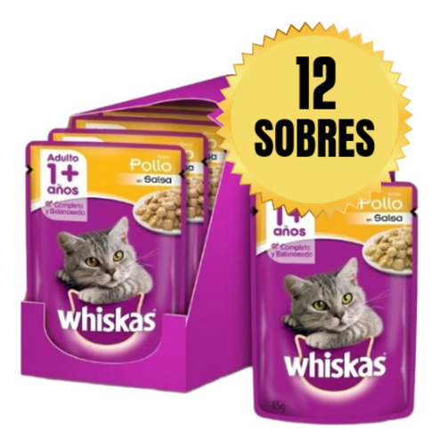 Whiskas Pollo En Salsa. Caja X 12 Unidades. Gatos Adultos 