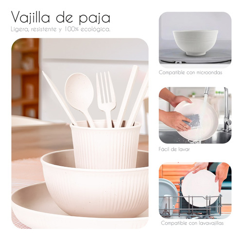 Kit Vajilla 52 Pzas Juego Cocina Ecológica Reutilizable Color Blanco Lisa