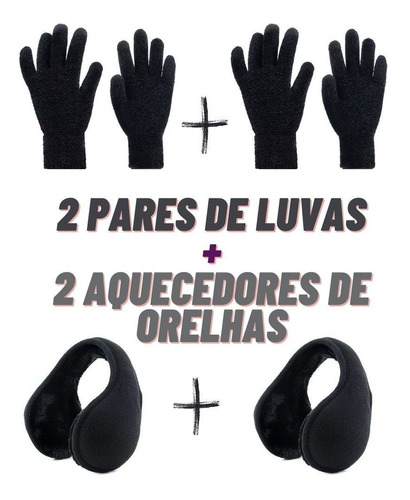 2 Aquecedor Orelha Fleece + 2 Luvas Quentinhas Inverno