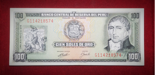 Billete 100 Soles De Oro Peru 1974 Pick 102 C.2 H. Unanue 