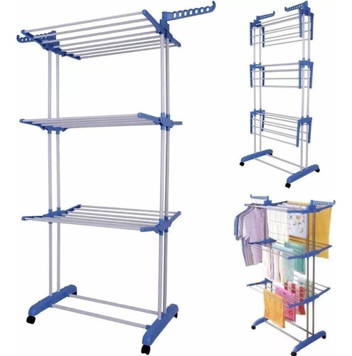 Tendedero Plegable De Pie Acero Inox 3 Niveles Tender Ropa