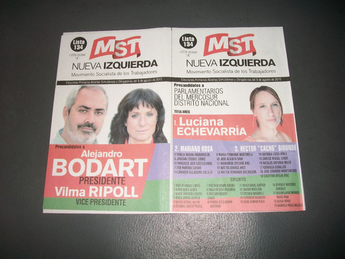 Mst Nueva Izquierda . Boleta Electoral . 9/8/2015 . 