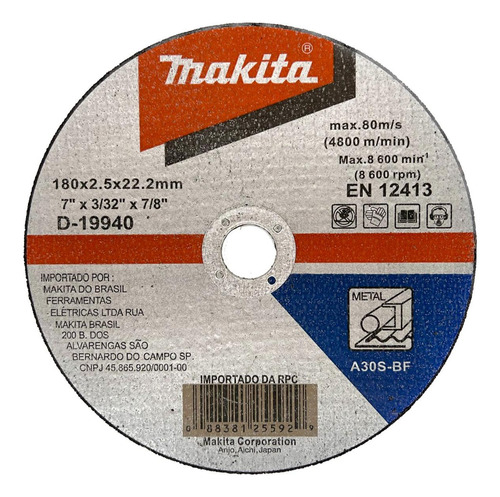 Disco Corte Ferro Makita 7 X3/32 X7/8 - D-19940