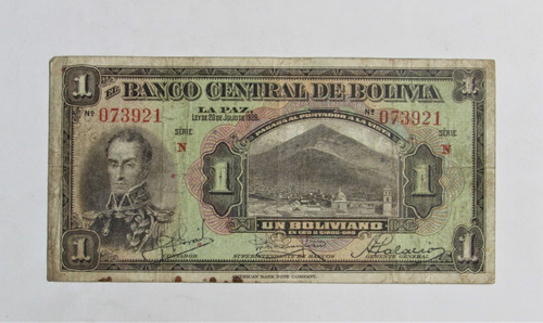 Billete Bolivia 1 Boliviano Ley 1928 N