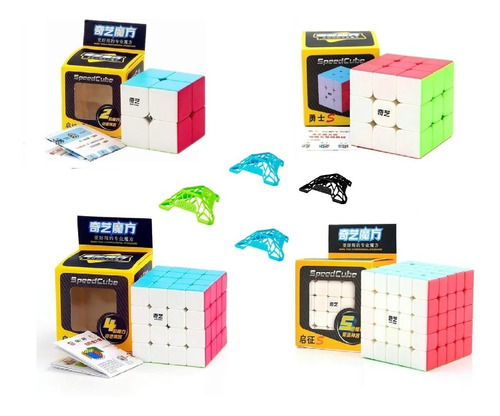 Cubo Rubik Pack X4 Qiyi Stickerless 2x2 3x3 4x4 5x5 + Bases