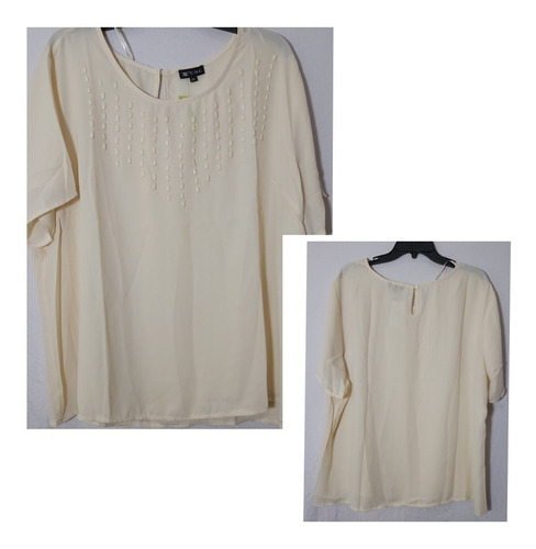 Remera Gasa Con Perlas Bordadas Oferta Xxl Y Xxxl