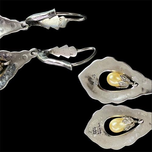 Aros De Plata 900 Con Marquesita Y Perla De Cultivo (Usado)