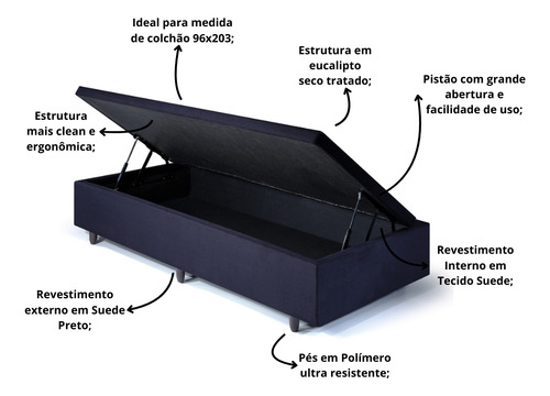 Box Baú 96x203x34 Cm Abertura Lateral Suede Preto