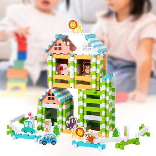 Juego De Bloques De Construcción De Madera, Apilamiento De