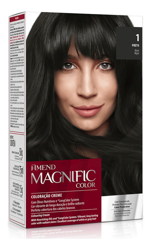 Kit Tintura Amend  Magnific color Kit coloração creme tom 1.0 preto para cabelo
