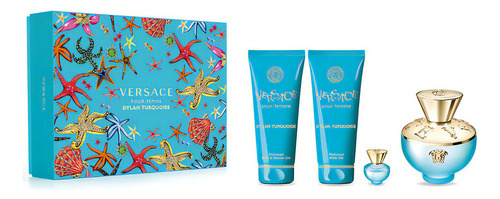 Set X4 Perfume Versace Dylan Turquoise 100ml Edt + 5ml + Bod