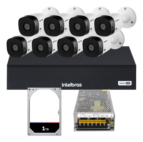 Kit Cftv 8 Cameras 2mp 1220 Dvr Intelbras 1008-c 1tb S/ Cabo