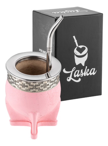 Mate Rosa Imperial Alpaca Con Bombilla Pico De Loro Pink INTERIOR CALABAZA