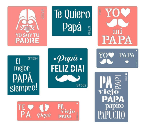 Imagen 1 de 3 de Pack X 8 Stencils Dia Del Padre Originales Medidas Pequeñas