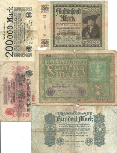 Alemania: Lote  5 Billetes Antiguos