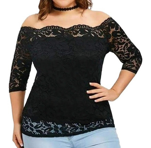 Blusa Polera Peto Ajustado De Encaje Manga 3/4 T028