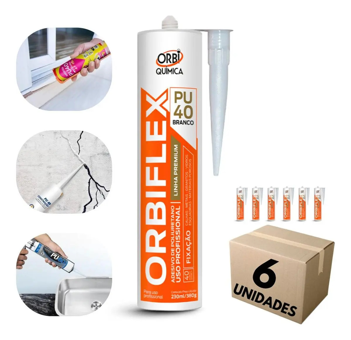 Adesivo Poliuretano OrbiFlex PU40 6 Unidades 380g Branco Construção