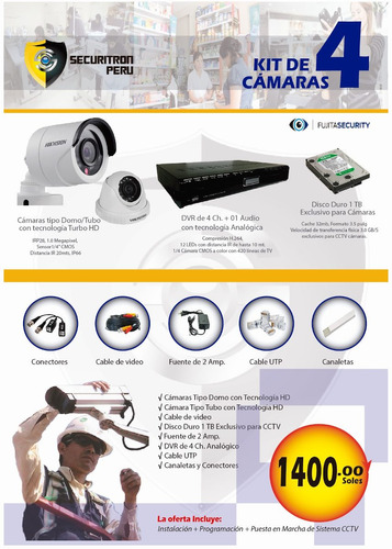 Kit De 04 Camaras De Vigilancia + Instalacion Gratis