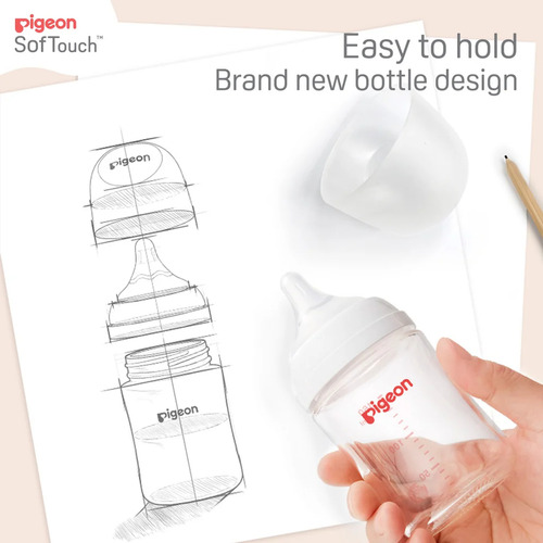 Biberón Pigeon Softouch Boca Ancha 330ml/11oz Anticólicos 6m Blanco Biberón Softouch Pigeon Pp
